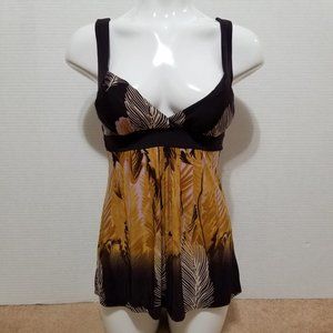 Kiwi top Small abstract leaf palm frond keyhole back padded bust sleeveless